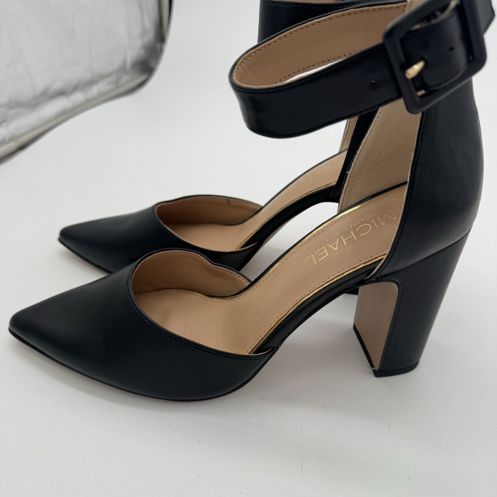 Michael Shannon Rosalie Heels Size 9 Black Ankle Strap D Orsay Block Pumps 4in - Picture 13 of 16